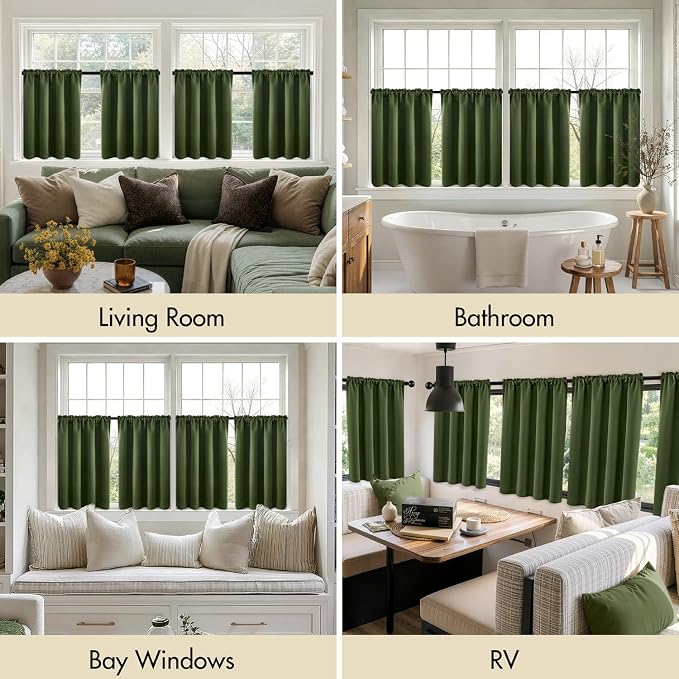 MIULEE Set of 4 Olive Green 45 Inch Short Blackout Kitchen Window Curtains | - Image 6