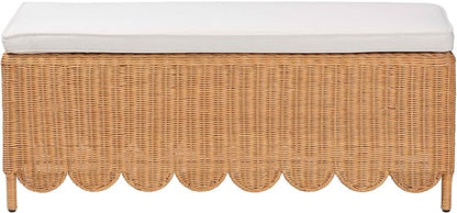 Bali & pari Teresa Bohemian Light Honey Scalloped Rattan Ottoman Bench - Image 4