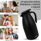 68 Oz Thermal Coffee Carafe, Stainless Steel Insulated Vacuum coffee crafts to keep coffee hot, 2 Liter Tea Water Coffee and Beverage Dispenser (Black)