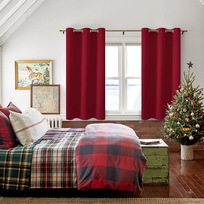 Short Blackout Curtains for Bedroom Christmas Red 38 x 45 Inch | Thermal - Image 6