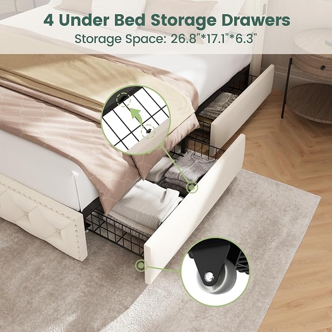 LARMACE Bed Frame King Size Platform Upholstered Bed Frame - Image 7