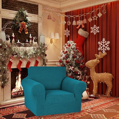 Stretch Chair Sofa Slipcover, Single Couch Cover, Peacock Blue | 1-Piece - Image 2