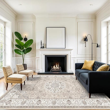 Living Room 8ft Square Area Rug: Machine Washable Large Vintage Soft Rug Stain by HYHAOYUNLAI