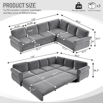 118" L-Shaped Sleeper Couch Bed - Image 2