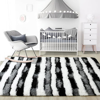 6x9 Large Black and White Fluffy Area Rug Non-Slip - Image 7