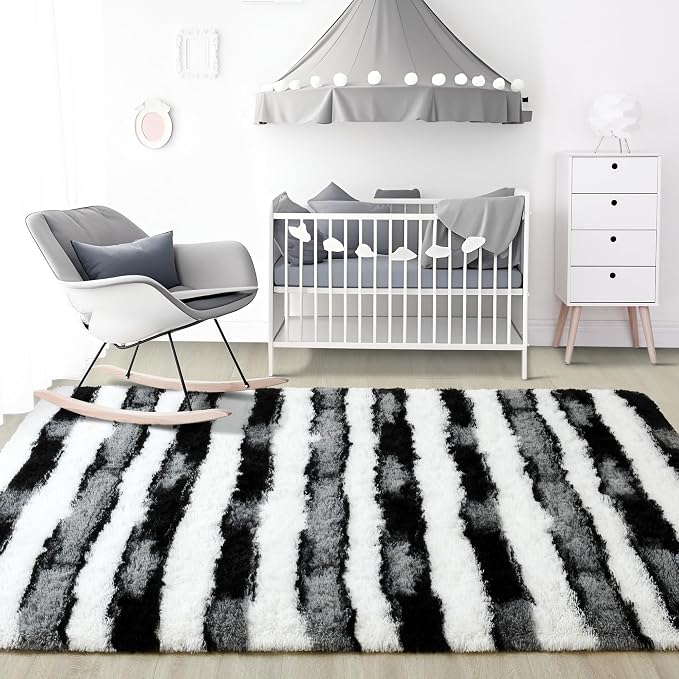 5x7 Black and White Fluffy Soft Area Rug Non-Slip - Image 7