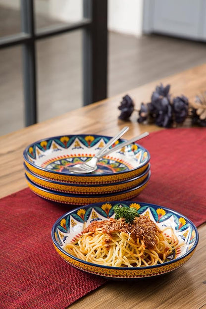 Bico Havana Pasta Bowls, 35oz Salad Bowl Set of 4, Large Ceramic Serving Dinner Bowls for Soup and Cereal, Microwave and Dishwasher Safe, Gift for Housewarming and Thanksgiving