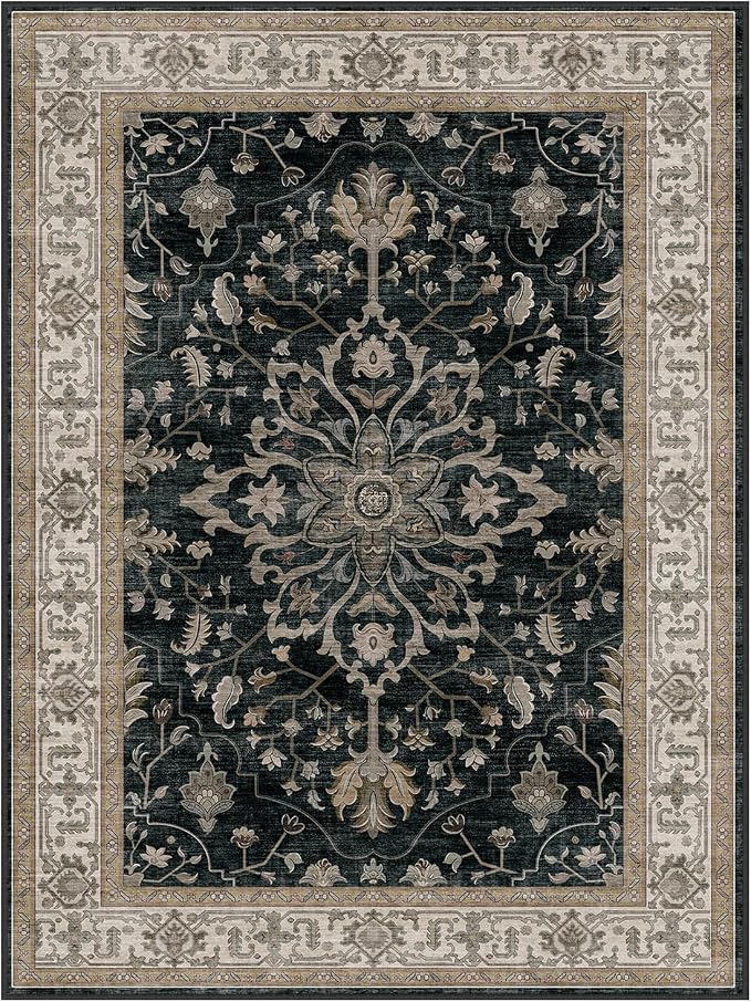 RELEANY Washable Area Rug, Water Repellent, Pet Friendly, Vintage Floral Boho - Image 8