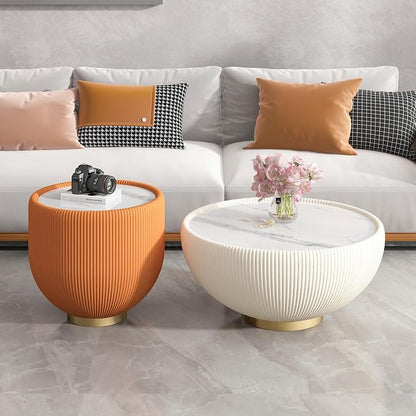 Henf Marble Round Side Table, 19.7" Fluted End Table - Image 3