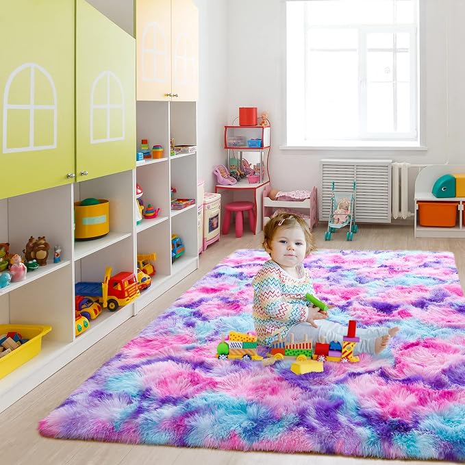 4x6 Tie-Dyed Pink Purple Blue Fluffy Area Rug Non-Slip - Image 7