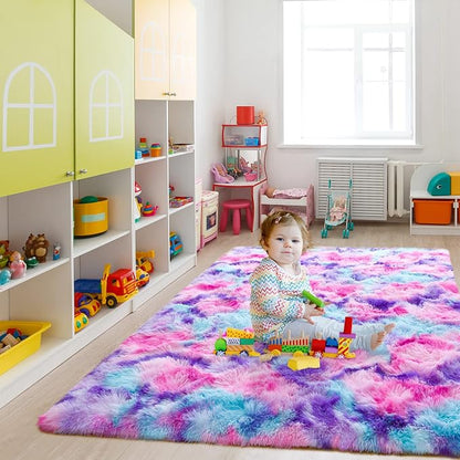 4x6 Tie-Dyed Pink Purple Blue Fluffy Area Rug Non-Slip - Image 7