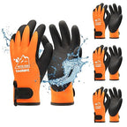 toolant 100% Waterproof Gloves Bulk Pack, 3 Pairs, Winter Work Gloves for Cold Weather, Touchsreen, Warm Freezer Gloves, Thermal Insulated, With Grip, Orange, Medium