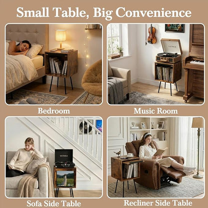 Faesun Flip Top Record Player Stand, End Table Holds up to 100 Albums, - Image 6