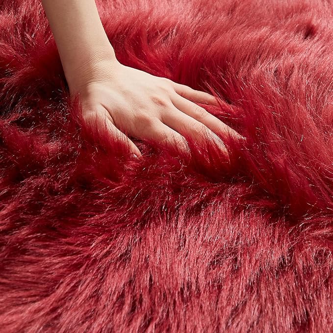 AMTOVO Faux Fur Rug, Burgundy Area Rug, Fluffy Sheepskin Rug, Fuzzy Ultra Soft - Image 6