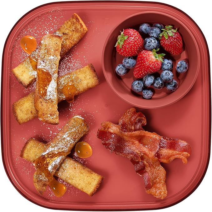 Madesmart Dipware Reusable Dining Plate/Serving Tray for Appetizers and Snacks, Food-Safe Appetizer Serving Platter with Removable Dip Bowl, Red