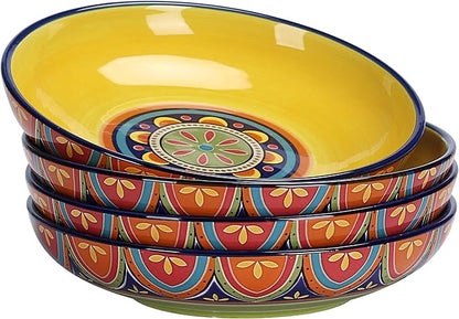 Bico Tunisian Pasta Bowls, 35oz Salad Bowl Set of 4, Large Ceramic Serving Dinner Bowls for Soup and Cereal, Microwave and Dishwasher Safe, Gift for Housewarming and Thanksgiving