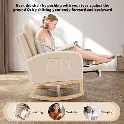 Nursery Rocking Chair with Foot Rest, High Back Upholstered Glider Rocker Chair - Image 3
