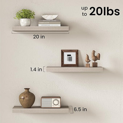 Fun Memories 20 Inch Floating Shelves Wall-Mounted, Engineered Wood Wall Shelves - Image 3