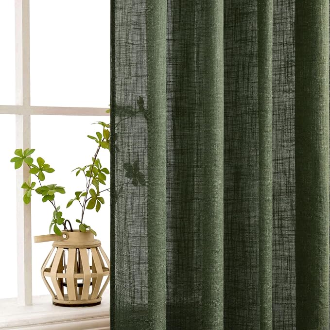 MIULEE Olive Green Linen Curtains 37x84 Inch Length - Image 5