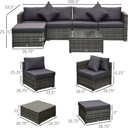 Outsunny 6 Piece Patio Furniture Set Outdoor Wicker Conversation Set All - Image 7