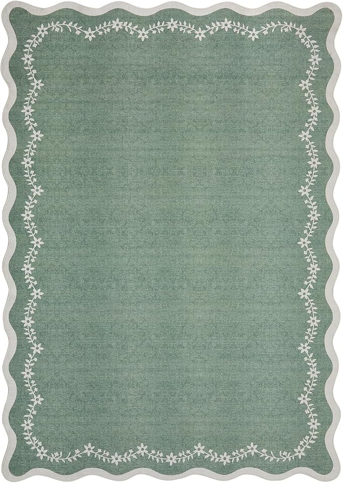GarveeHome 5x7 Scalloped Area Rug Sage Green Washable Living Room Rug | Soft - Image 8