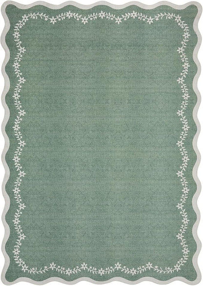 GarveeHome Scalloped Area Rugs 8x10 Large Sage Green Washable Living Room | - Image 8