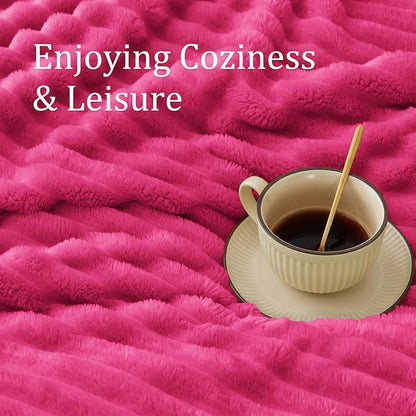 BEDELITE Striped Fleece Throw Blanket, Hot Pink, Soft Cozy, Lightweight Warm - Image 5
