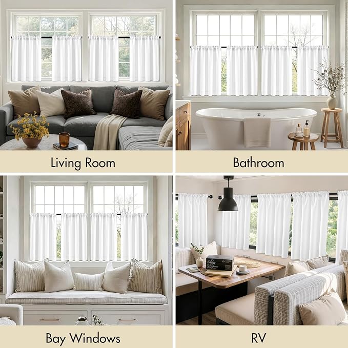 MIULEE 4 Panel Set Short Bedroom Blackout Curtains 54 Inch Long Pure White | - Image 6