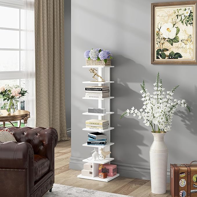TUTOTAK Narrow Bookshelf, 8-Tier Bookcase, Spine Book Shelf - Image 4