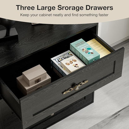 Wooden Dresser with 3 Large Drawers, Modular Media Console Storage Chest of - Image 6