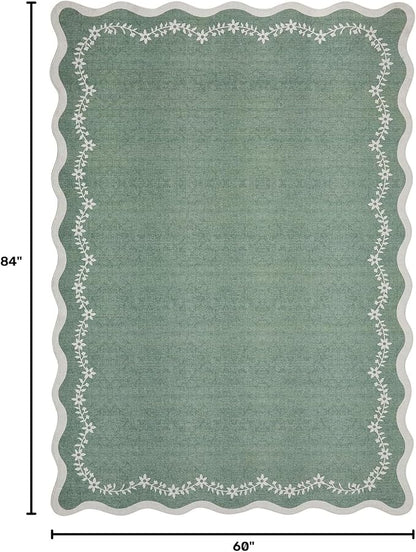 GarveeHome 5x7 Scalloped Area Rug Sage Green Washable Living Room Rug | Soft - Image 2