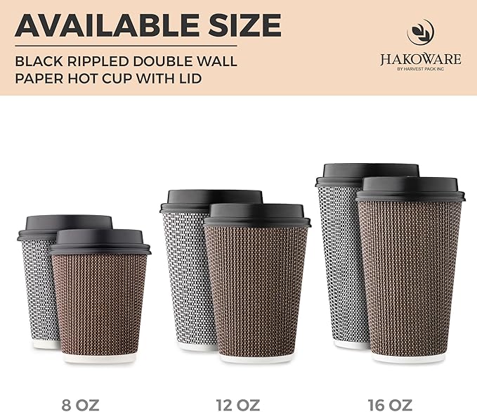 [85 SET]Harvest Pack 16 oz Coffee Cups, Disposable Insulated Coffee Cups, Ripple Double-Walled Paper Cups with Lids, Black and White Geometric, Drinking Cups for Tea Hot Chocolate Drinks To go