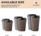 [85 SET]Harvest Pack 16 oz Coffee Cups, Disposable Insulated Ripple Coffee Cups, Double-Walled To go Cups with Lids, Brown Geometric, Drinking Paper Cups for Tea Hot Chocolate Drinks