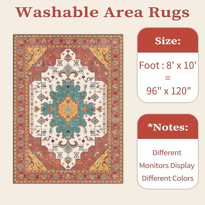 SERISSA 8x10 Washable Non Slip Boho Area Rug - Image 6