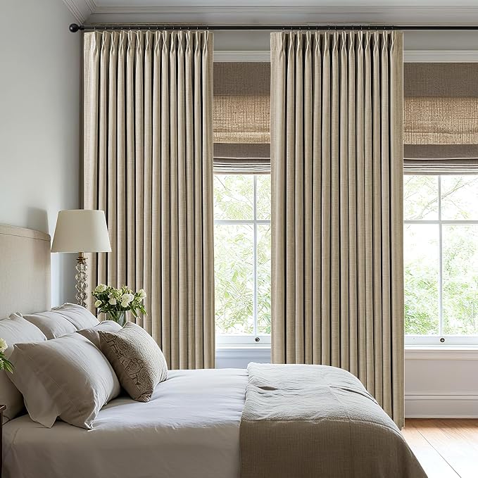 AUSSPVOCT Pinch Pleated 108 Inch Linen Curtains 100% Blackout - Image 4