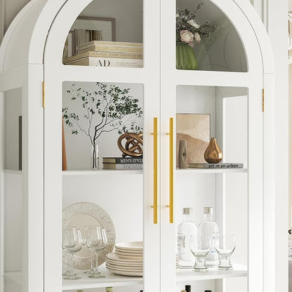 Arched Curio Cabinet with Glass Doors, 4-Tier Display Cabinet with 2 Drawers - Image 7