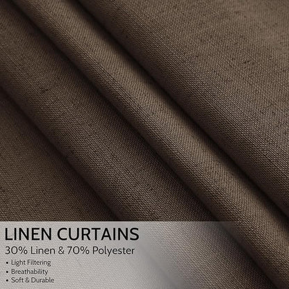 Chocolate Linen Blend Light Filtering Back Tab Curtains 108 Inches Long - Image 2