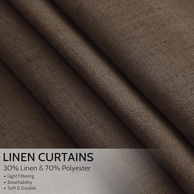 Chocolate Linen Blend Light Filtering Back Tab Curtains 96 Inches Long - Image 2