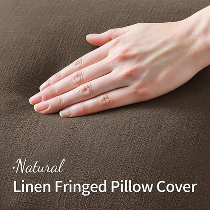 MIULEE Linen Fringe Decorative Fall Pillow Covers Chocolate Brown 26x26 | Set - Image 2