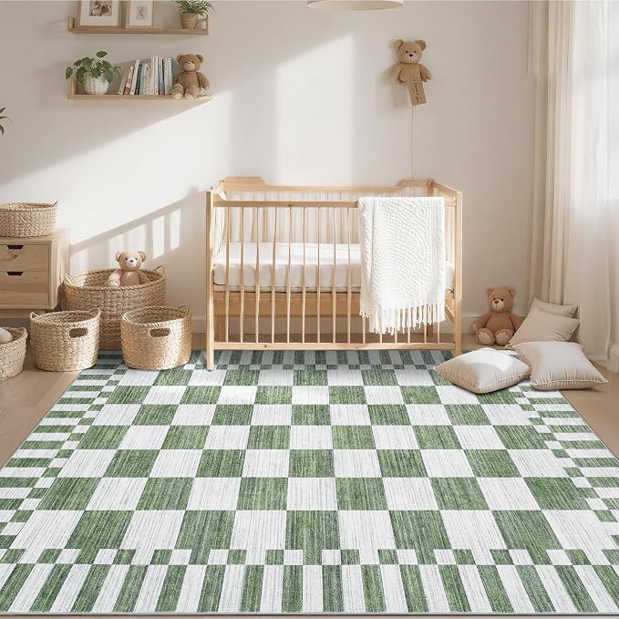 GarveeHome Green Checkered Rug 6x9 Area Rugs Living Room Checkerboard Rug | - Image 2