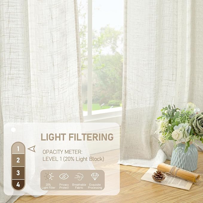 Natural Ivory Semi Sheer Linen Curtains 84 inch Long - Image 4