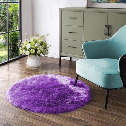 Latepis Purple Round Rugs 4ft Faux Fur Fluffy Shag Rug Machine Washable by Latepis