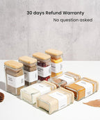 Glass Square Spice Jars with Labels, 4oz Glass Jars with Bamboo Lids, Spice Bottles, Seasoning Organizer, 12 Pack (White)