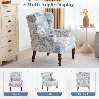 HUIMO Printed Wingback Accent Chair, Linen Upholstered High Back Armchair - Image 9