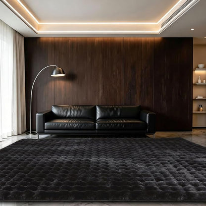 Black Rabbit Plush Rug 8'x10', Fluffy Faux Fur Shaggy Area Rug - Image 3