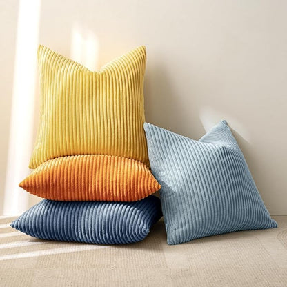 MIULEE Soft Corduroy Decorative Throw Pillow Covers Blue-Orange 20x20 | Set of 4 - Image 4