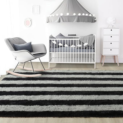 5x7 Black and Grey Fluffy Soft Area Rug Non-Slip - Image 7