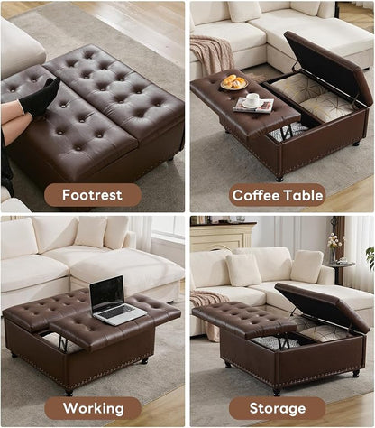 Tbfit Large Square Storage Ottoman Bench, Tufted Upholstered Coffee Table - Image 5