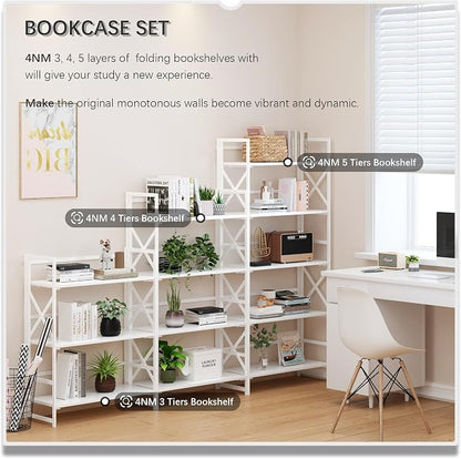 4NM 6 Tiers No Assembly Book Shelves, 61.8" H Folding Bookshelf Bookcase Open - Image 5