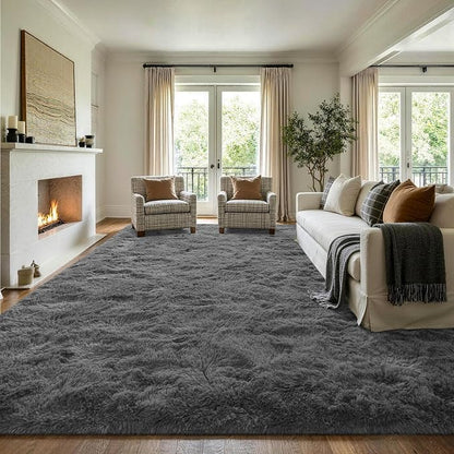 8x10 Extra Large Dark Grey Fluffy Area Rug Non-Slip - Image 3